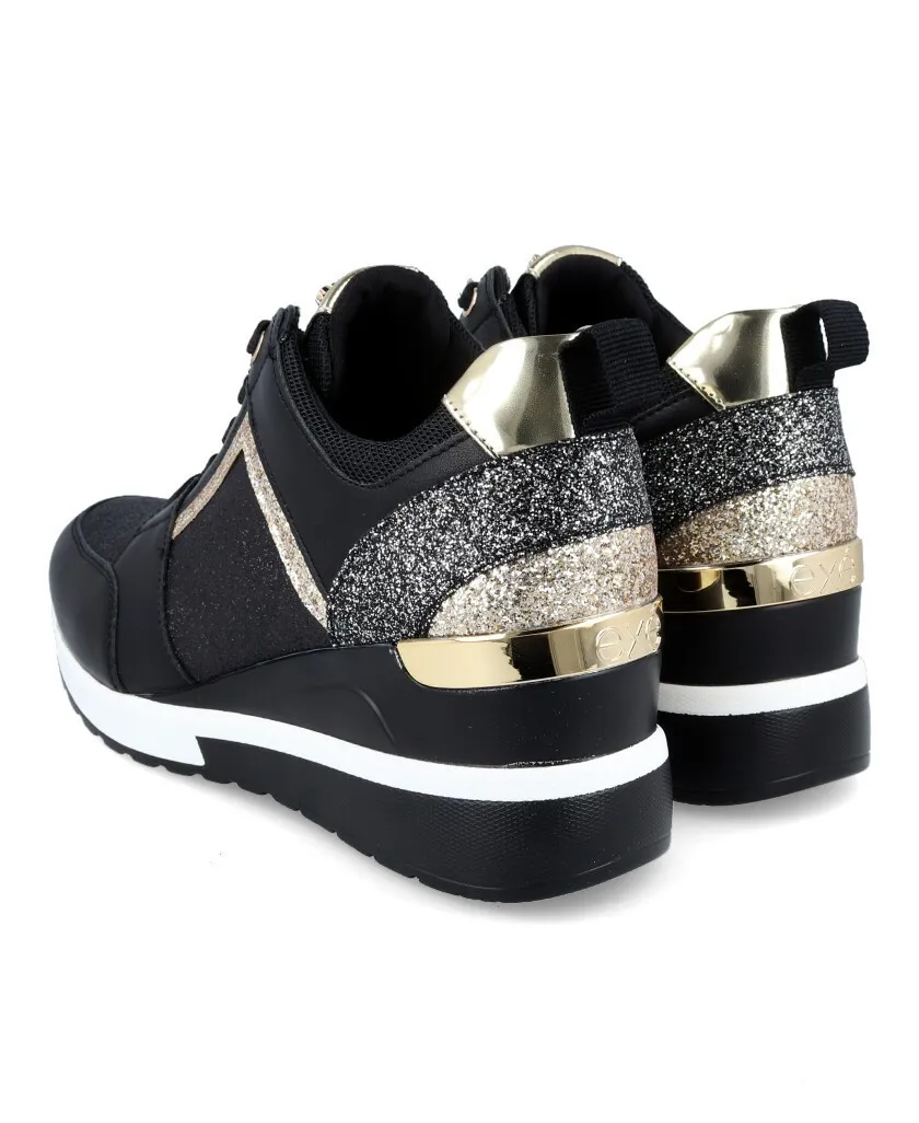 Exé EX2131 Shiny black sneakers with wedge