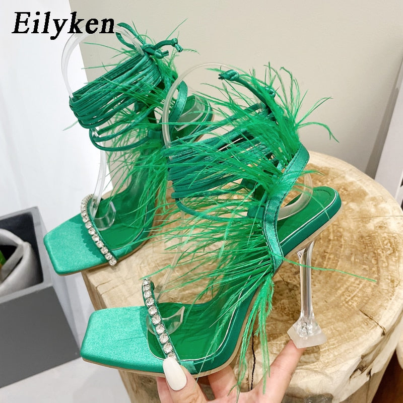 Fashion Summer Rhinestone Feather Sandals