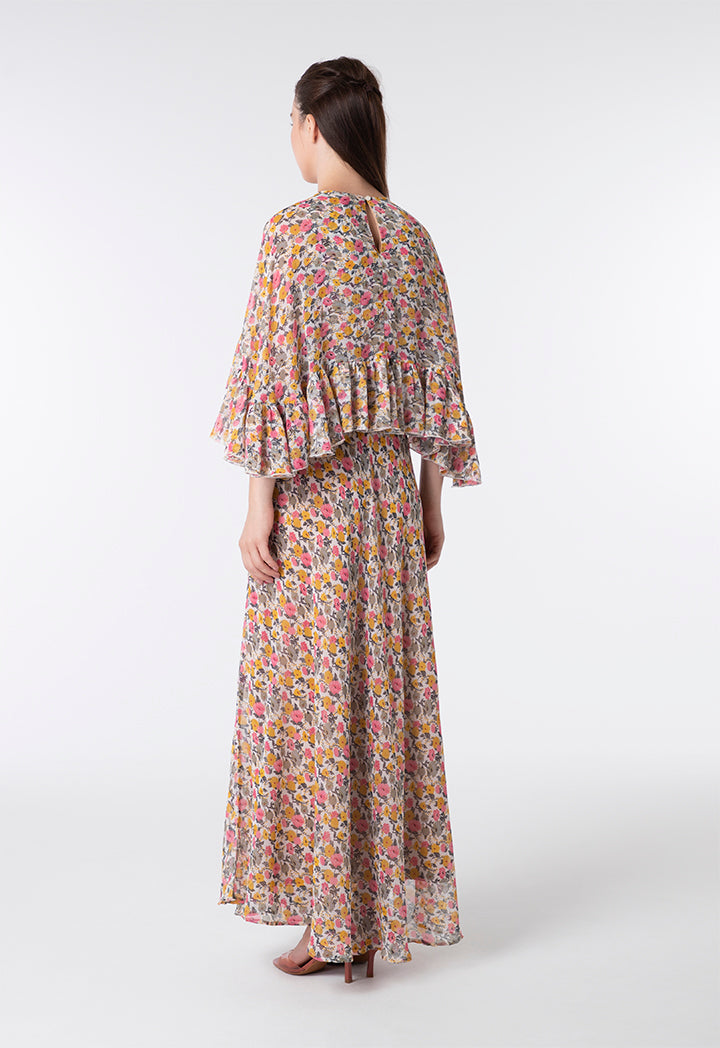 Floral Cape Frill Dress