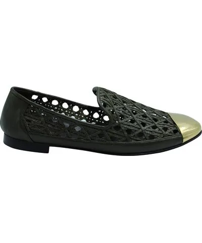 Giuseppe Zanotti Perforated Flats with Gold Captoe in Green Leather