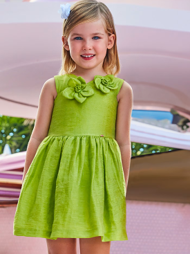 Green Embossed Floral Dress - Toddler Girl