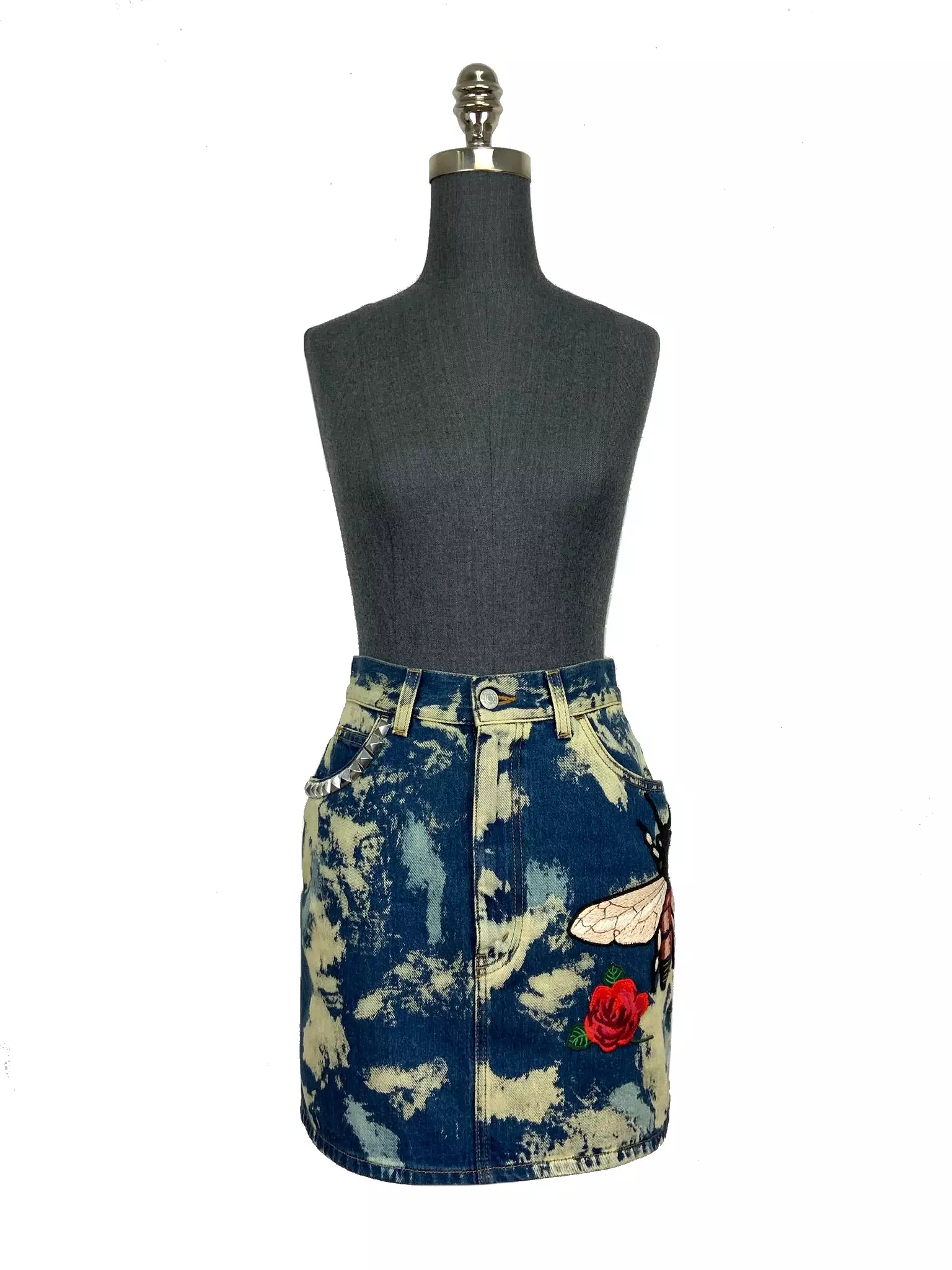 Gucci Printed Bee Denim Jean Skirt Size XS