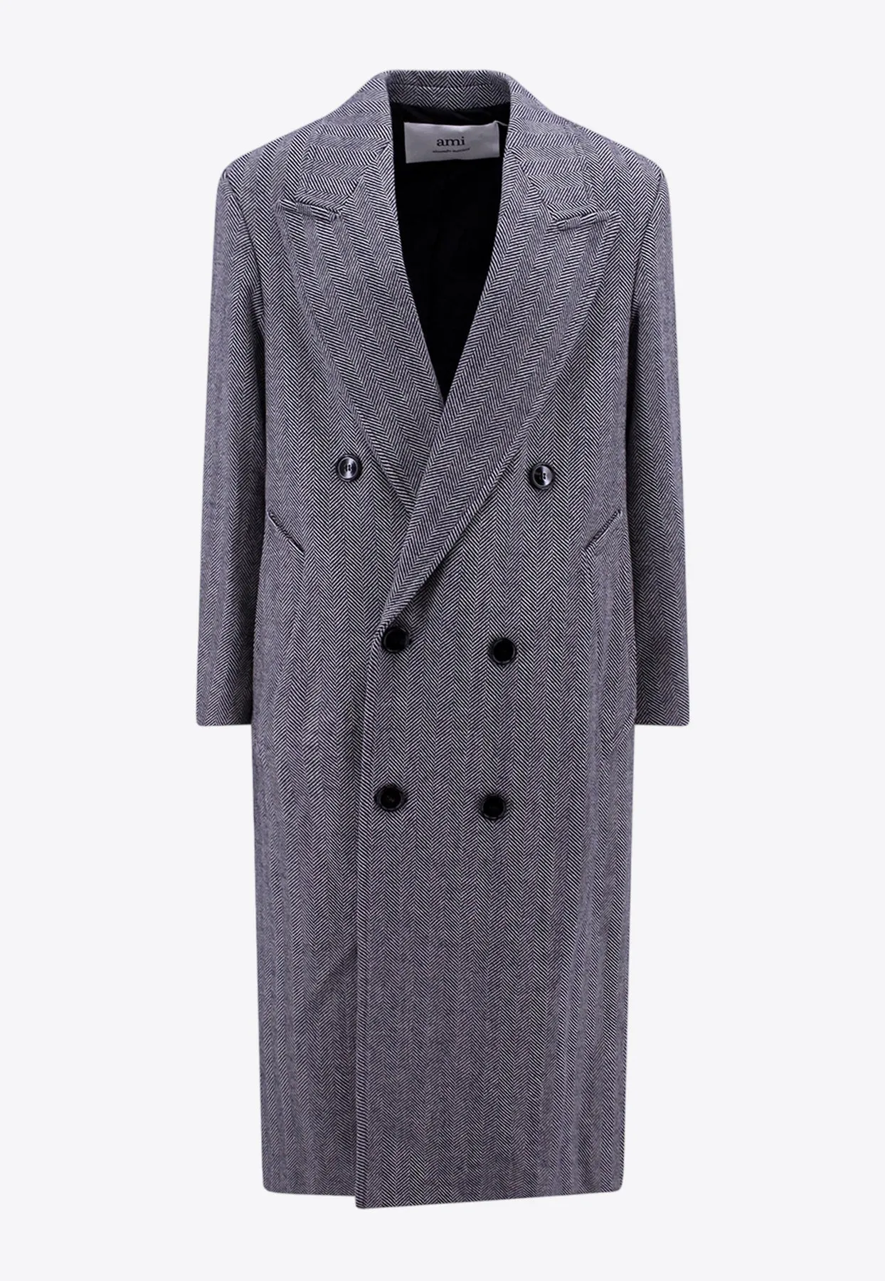 Herringbone Wool Double-Breasted Coat