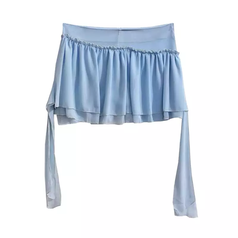 High-waisted chiffon blue white skirt BY8089