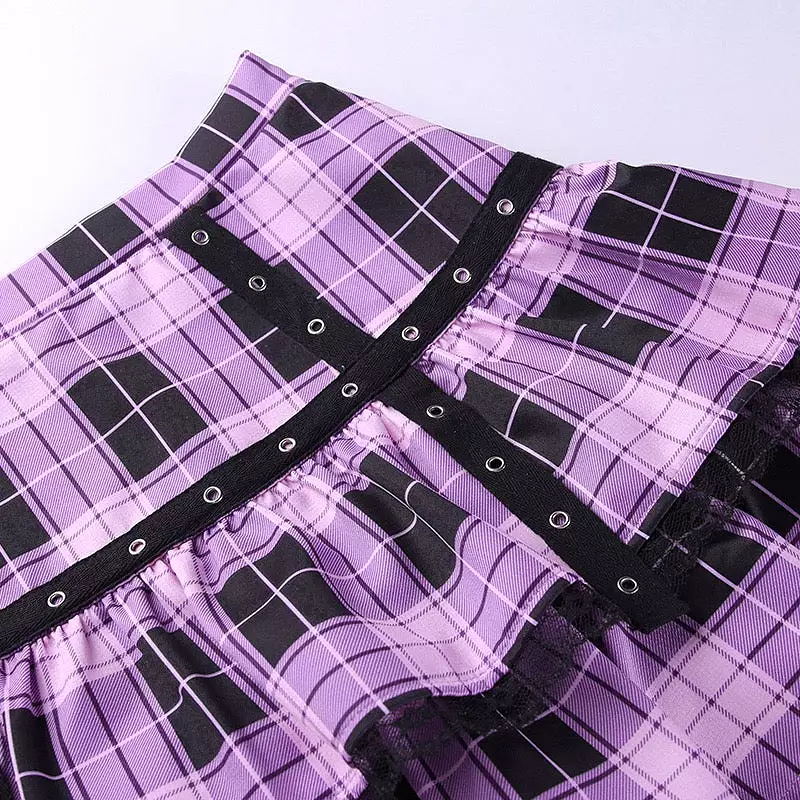 INS FASHION SEXY PLEATED LATTICE PURPLE SKIRT BY70185