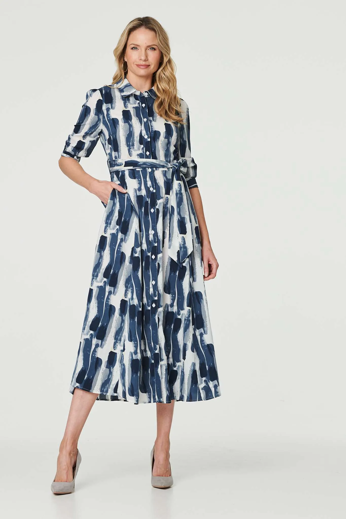 Izabel London - Printed Tailored Midi Shirt Dress