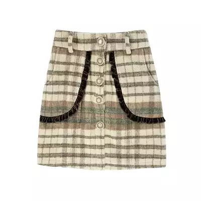 Japanese Fshion Sweet Princess Plaid Wool Short Coat Skirt Suit BM182