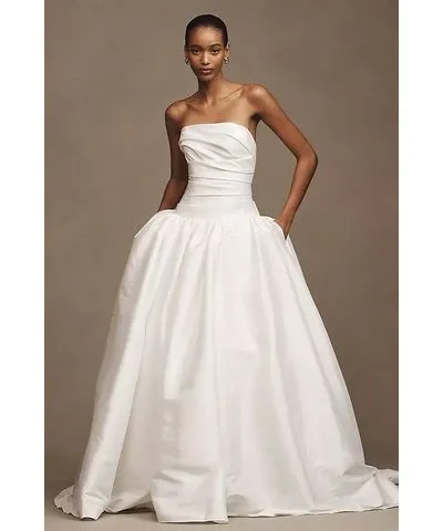 Jenny Yoo Charlotte Strapless Drop-Waist Taffeta Wedding Gown