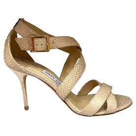 Jimmy Choo 475 Nude Pearl Printed Leather Louise Sandals 37.5