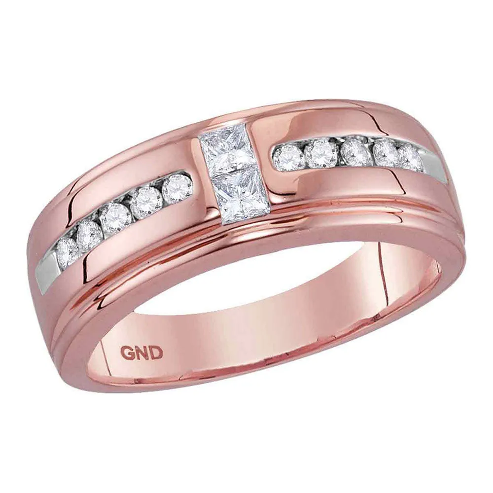 Keene Jewelers 10kt Rose Gold Mens Princess Round Diamond Wedding Band Ring 1/2 Cttw