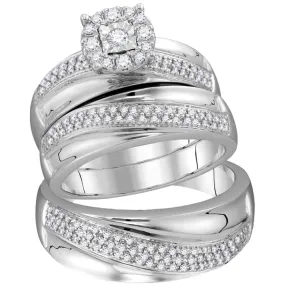 Keene Jewelers 10kt White Gold His Hers Round Diamond Cushion Matching Wedding Set 1/2 Cttw