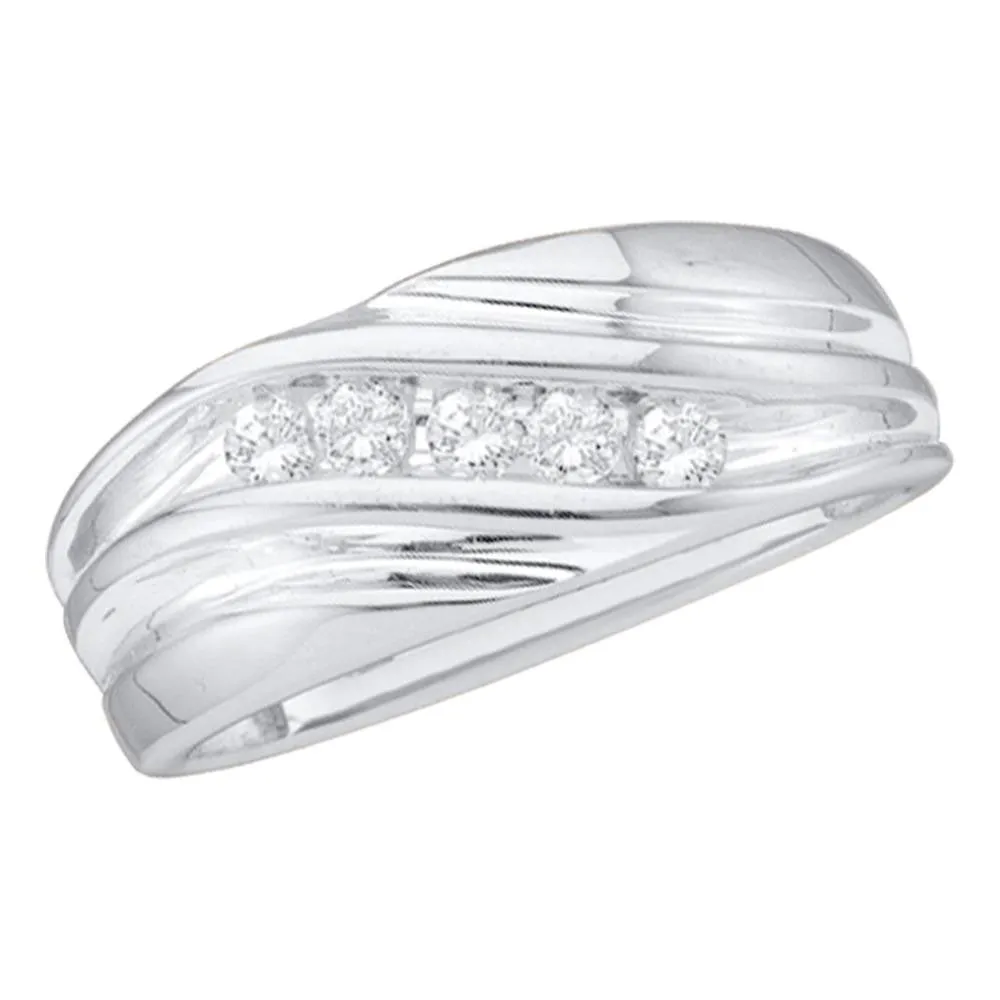 Keene Jewelers 10kt White Gold Mens Round Diamond Wedding Band Ring 1/4 Cttw