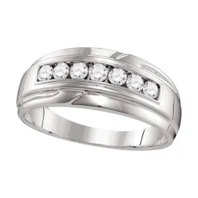 Keene Jewelers 10kt White Gold Mens Round Diamond Wedding Single Row Band Ring 1/2 Cttw