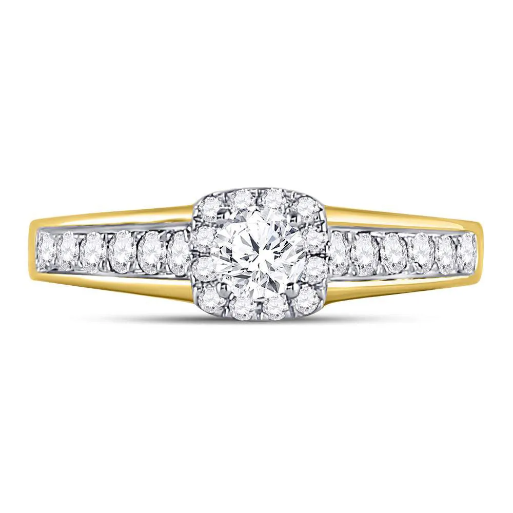 Keene Jewelers 10kt Yellow Gold Round Diamond Halo Bridal Wedding Engagement Ring 5/8 Cttw