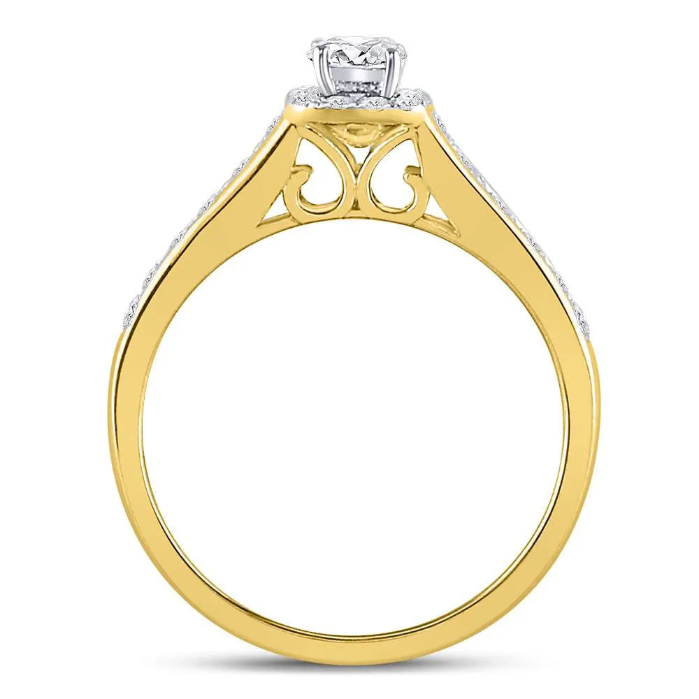 Keene Jewelers 10kt Yellow Gold Round Diamond Halo Bridal Wedding Engagement Ring 5/8 Cttw