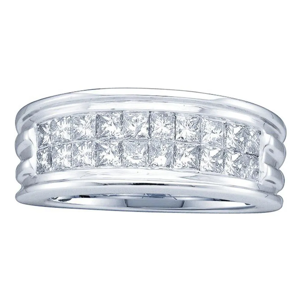 Keene Jewelers 14kt White Gold Mens Princess Diamond Wedding Band Ring 1/2 Cttw