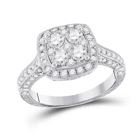 Keene Jewelers 14kt White Gold Round Diamond Cluster Bridal Wedding Engagement Ring 1-1/4 Cttw