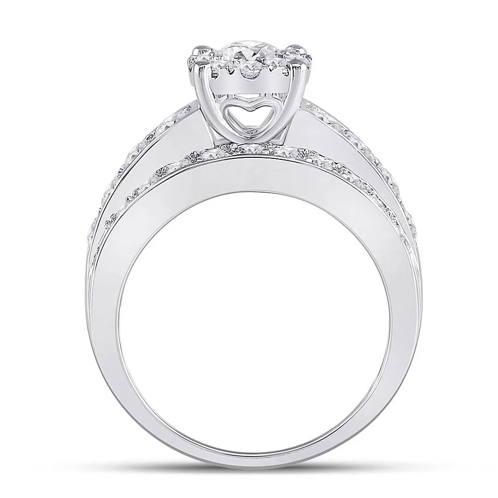 Keene Jewelers 14kt White Gold Round Diamond Halo Bridal Wedding Engagement Ring 2 Cttw