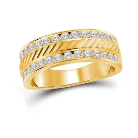 Keene Jewelers 14kt Yellow Gold Mens Round Diamond Machine-Set Wedding Band Ring 1 Cttw