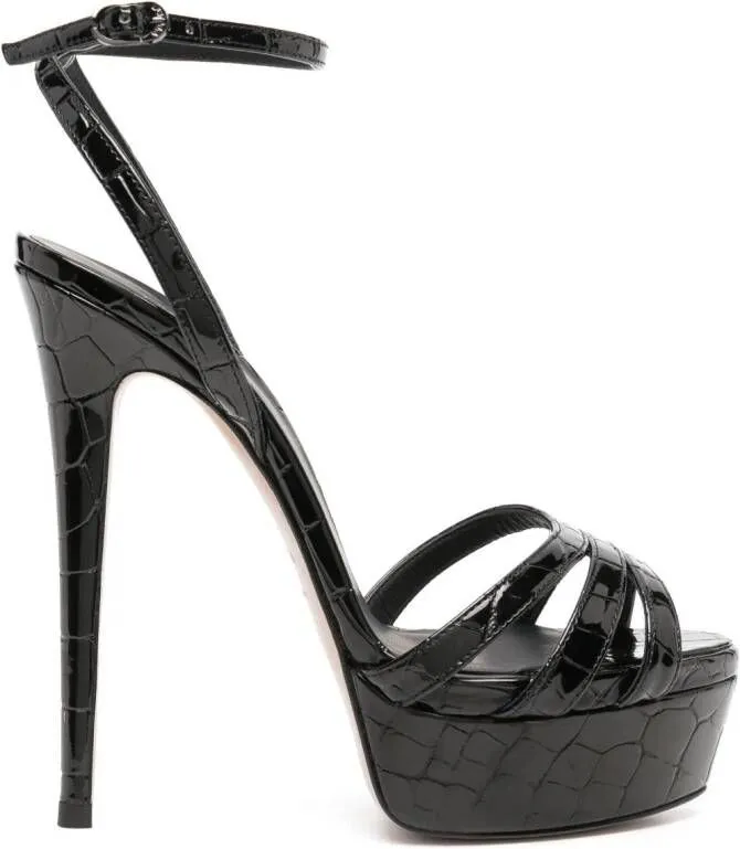 Le Silla Lola 140mm embossed-crocodile sandals Black