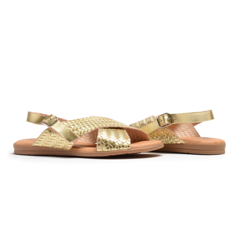 Leather Braided Sandals in Gold