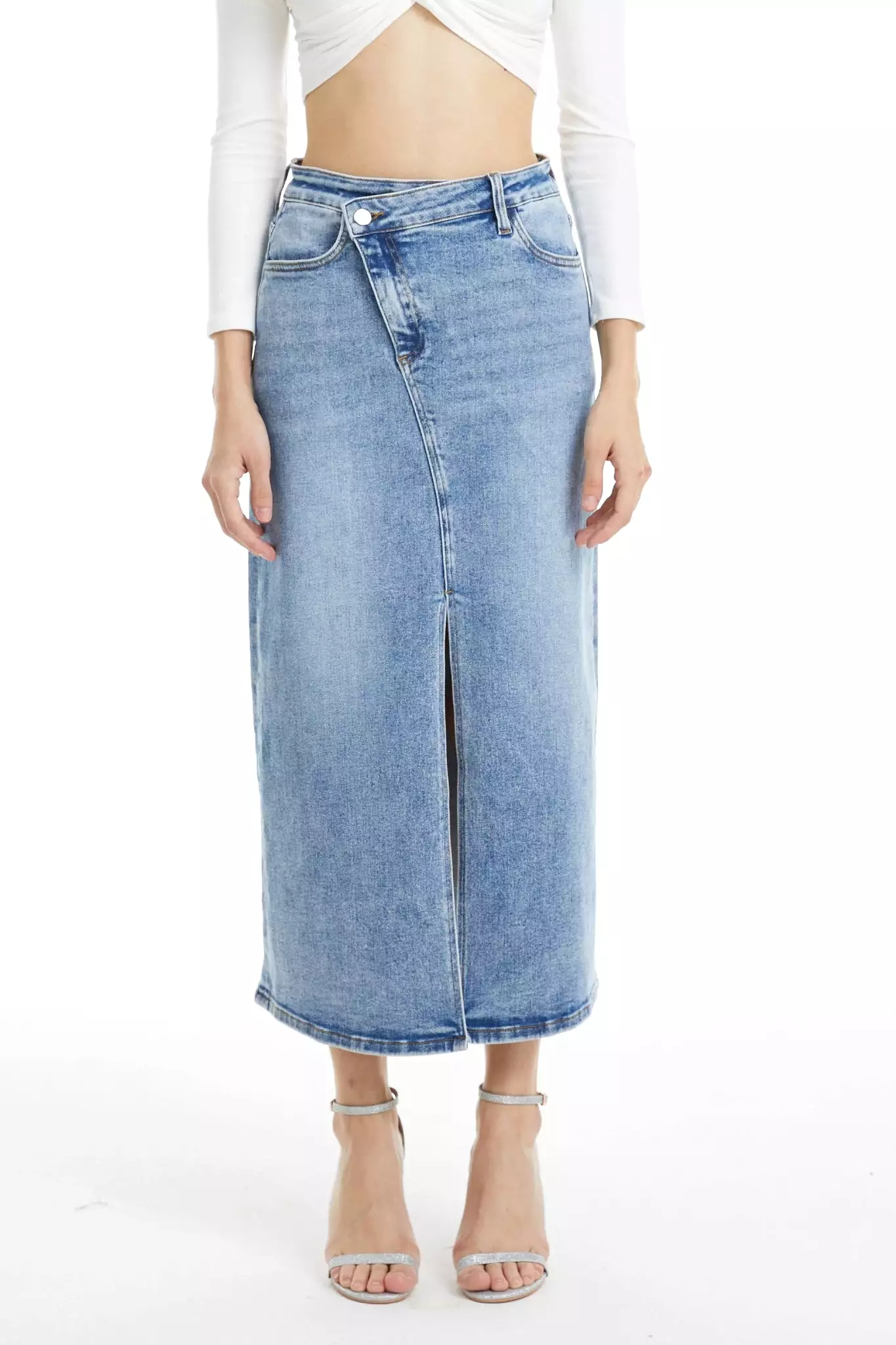 Light Wash Stretch Denim Skirt