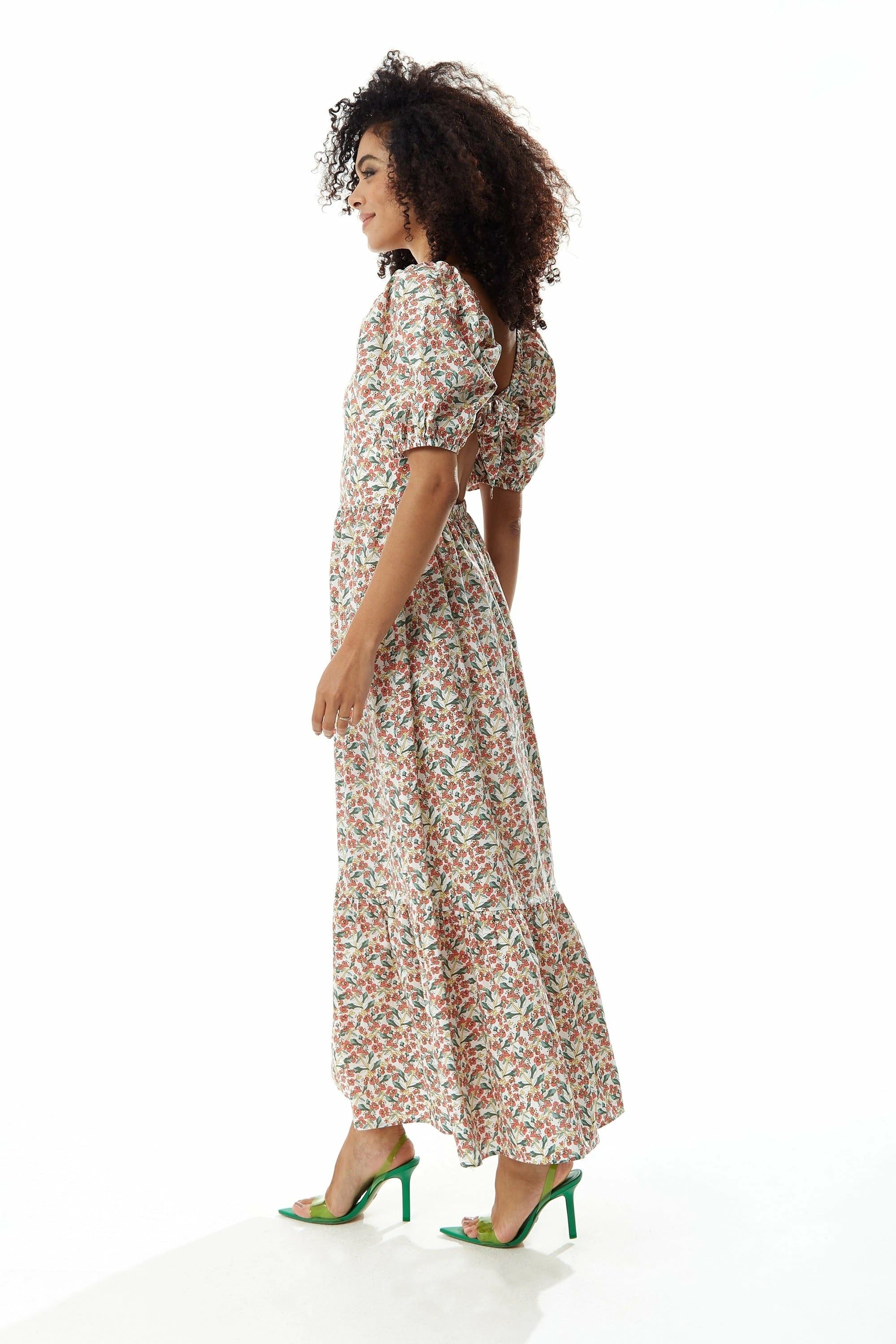 Liquorish Red Floral Maxi Dress With Cut Out Back