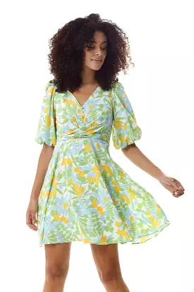 Liquorish Yellow Floral Summer Dress With Tie Waist