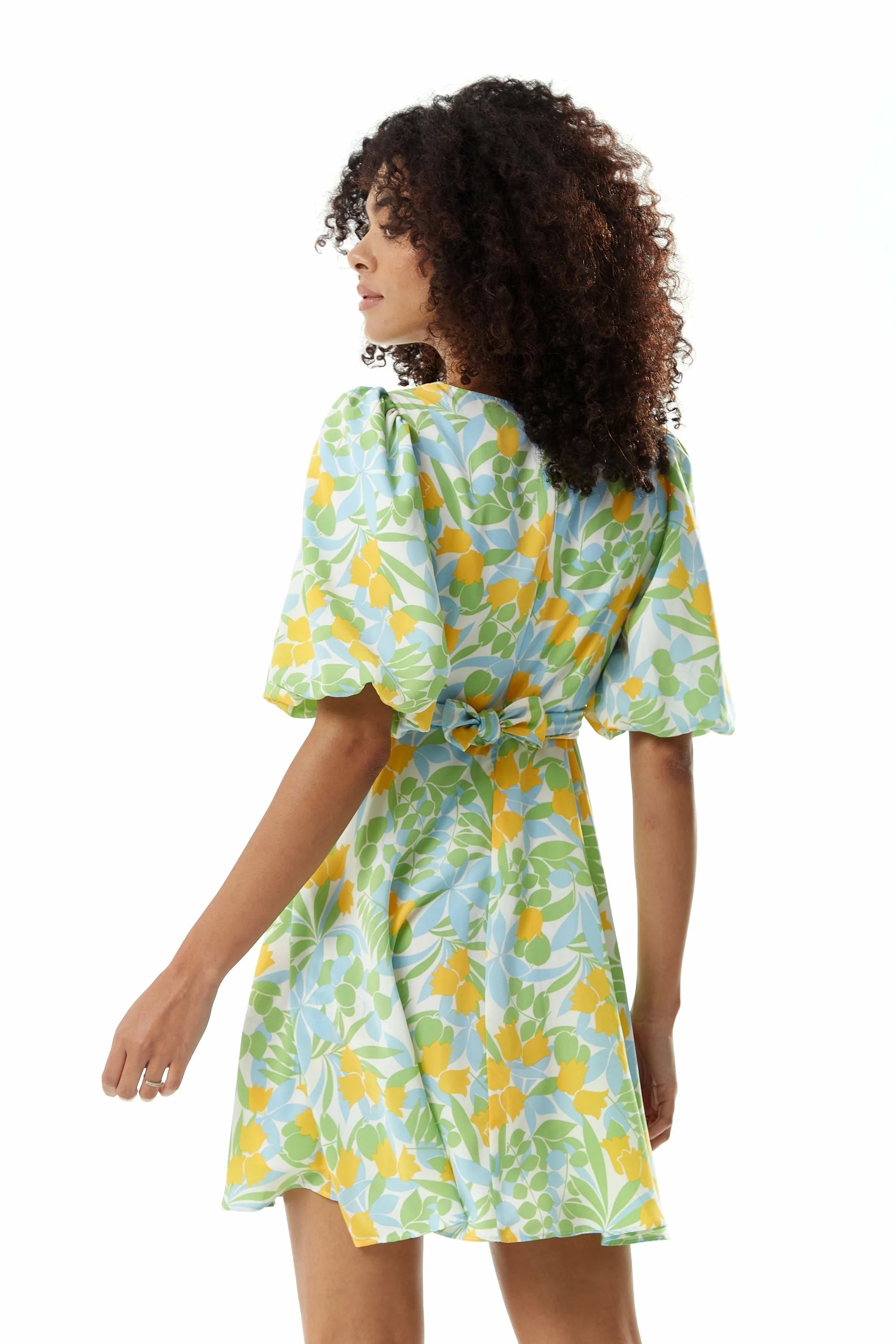 Liquorish Yellow Floral Summer Dress With Tie Waist