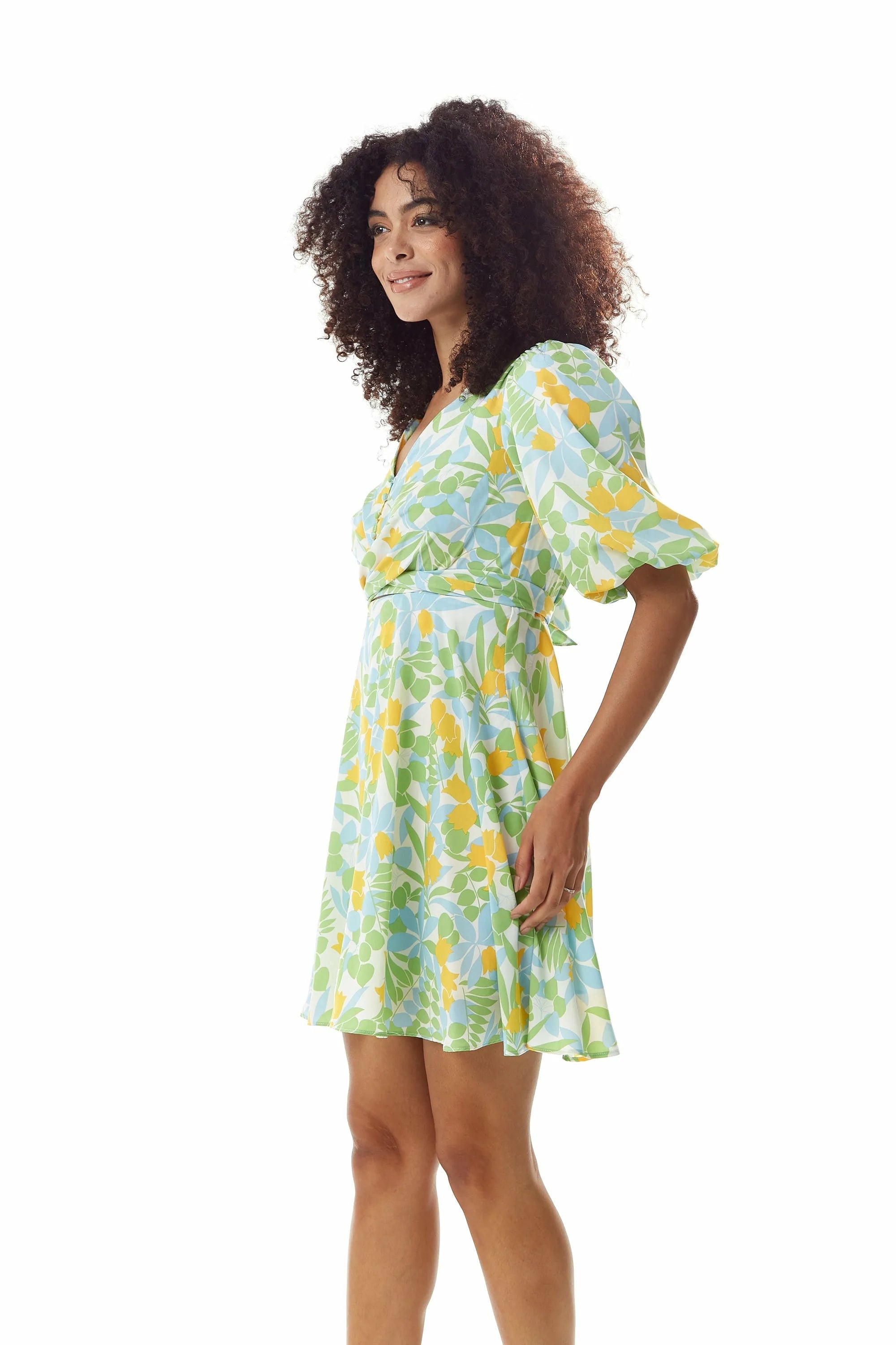 Liquorish Yellow Floral Summer Dress With Tie Waist