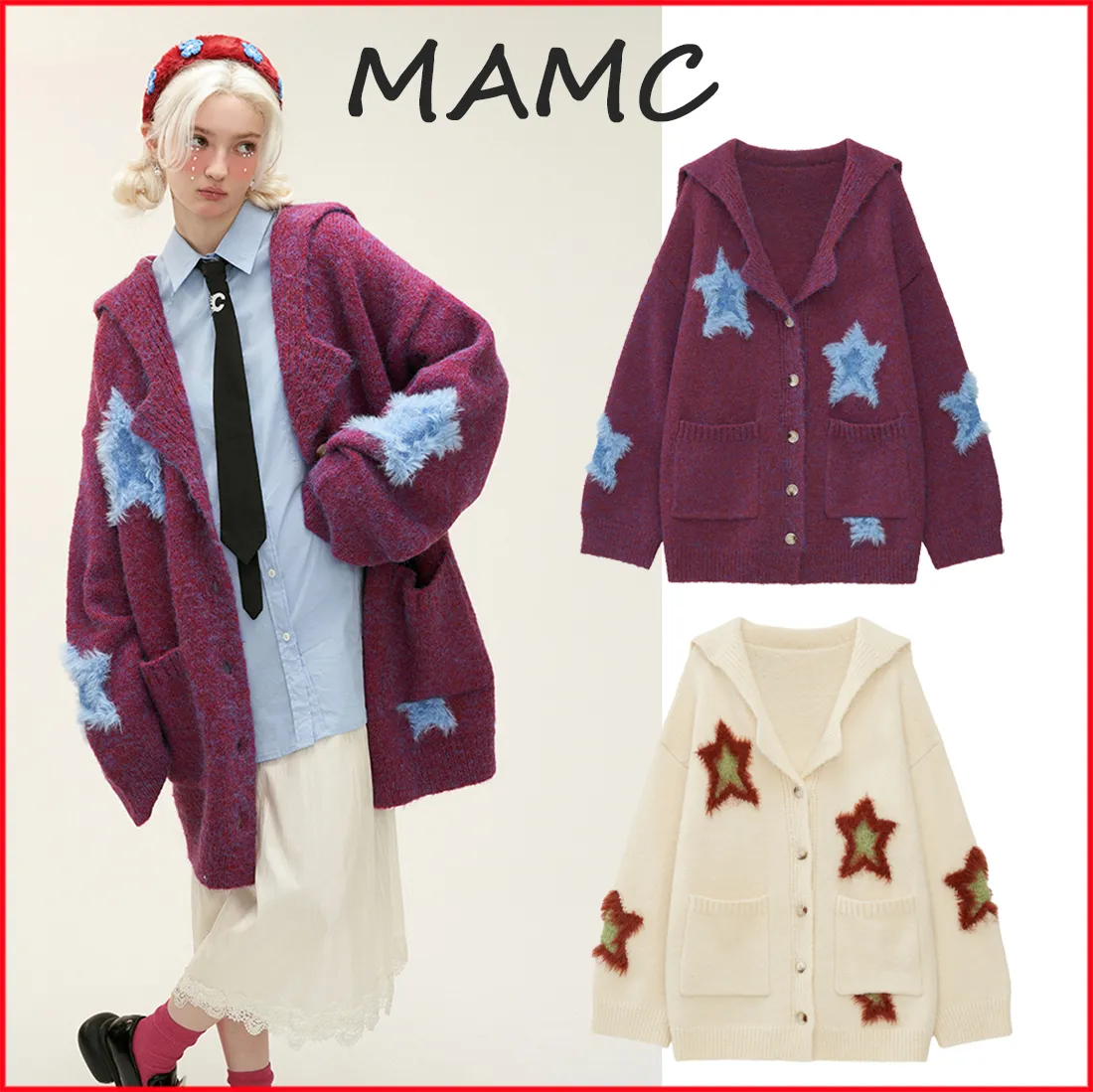 MAMC  |Blended Fabrics Street Style Long Sleeves Oversized