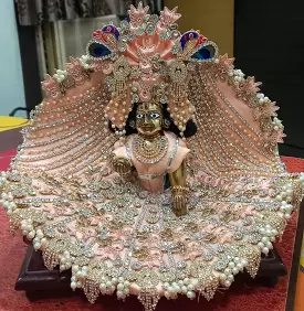 Manmohan  , Beautiful Designer Peach Shade Poshak For Laddu Gopal With Mukut-BRIJ001PP