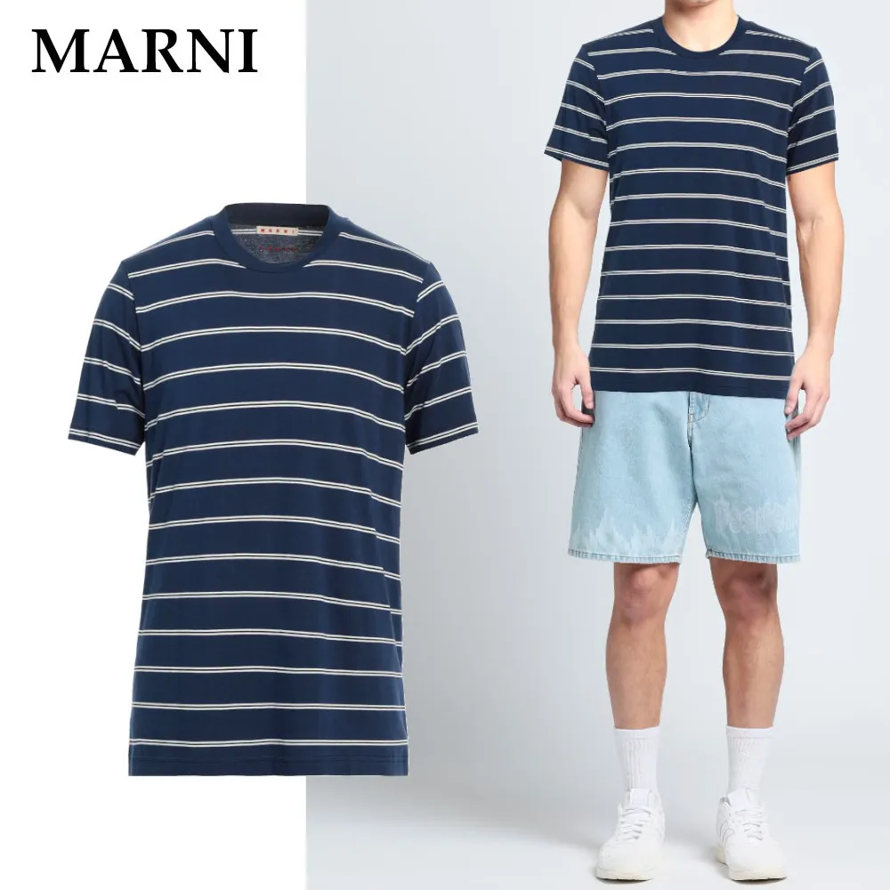 MARNI  |Crew Neck Stripes Cotton Short Sleeves Oversized Logo