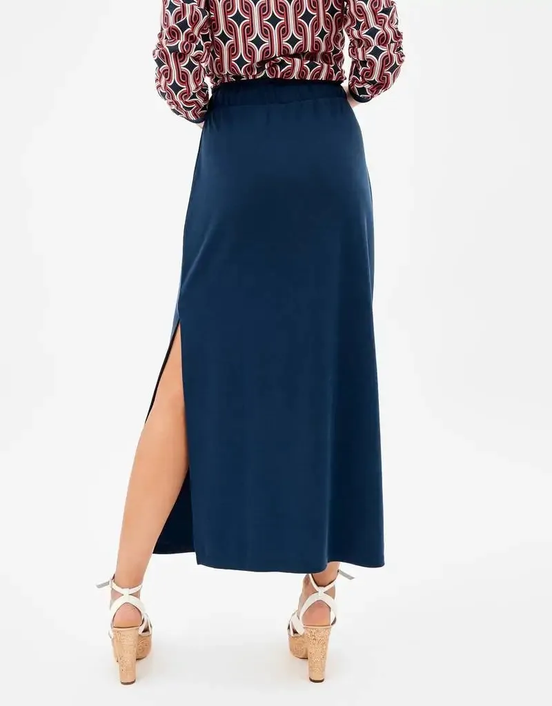 Midi Skirt Navy Blue Cotton - Claudina