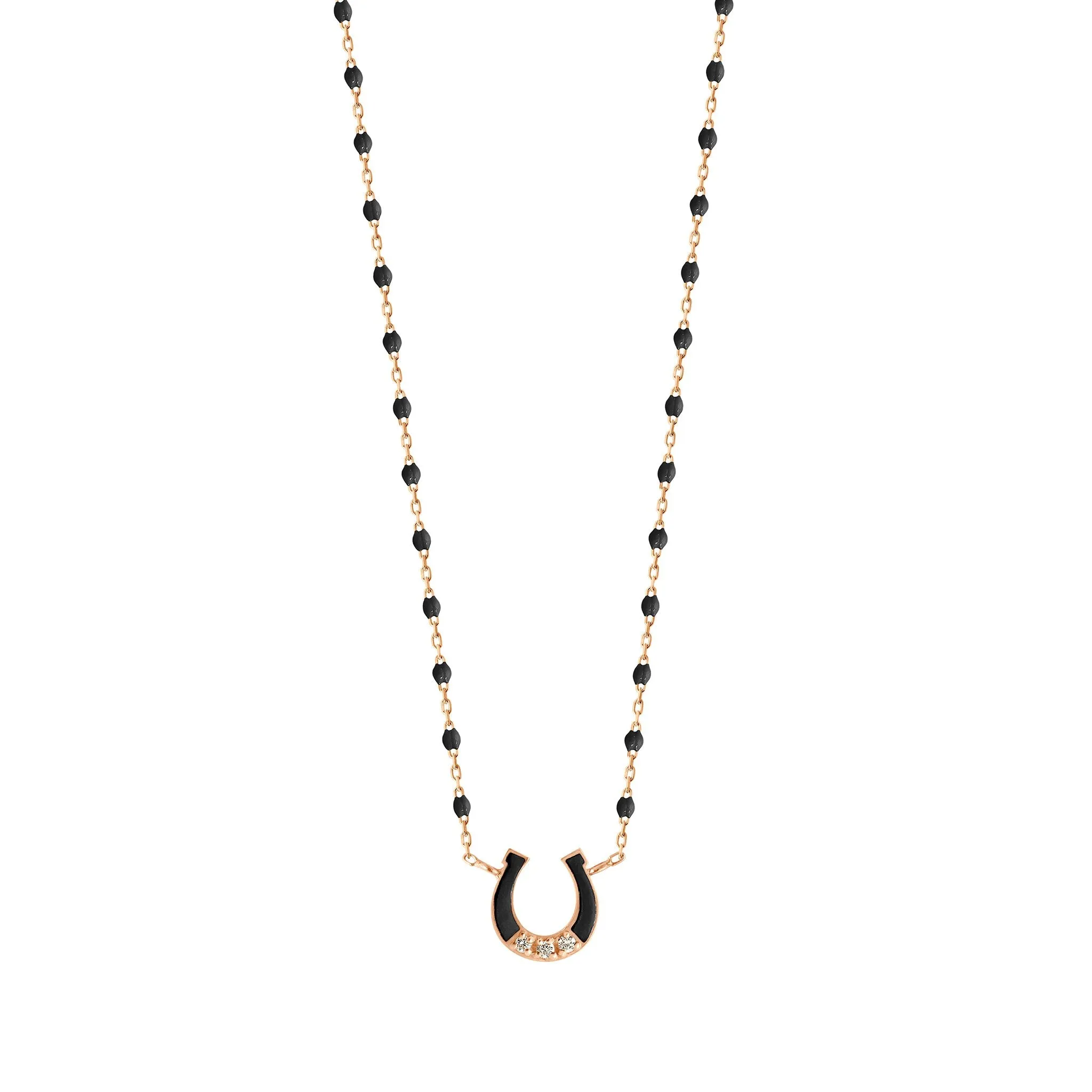 Mini Horseshoe Diamond Black necklace, Rose Gold, 16.5