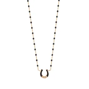 Mini Horseshoe Diamond Black necklace, Rose Gold, 16.5