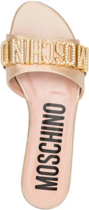 Moschino logo-plaque satin sandals Gold