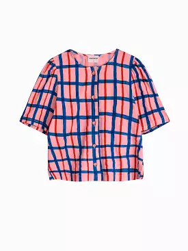 Multicoloured Check Print Puff Sleeve Buttoned Shirt