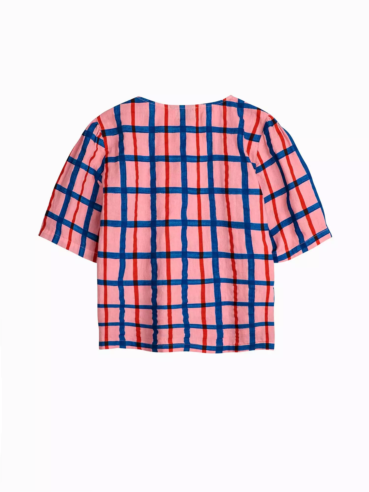 Multicoloured Check Print Puff Sleeve Buttoned Shirt