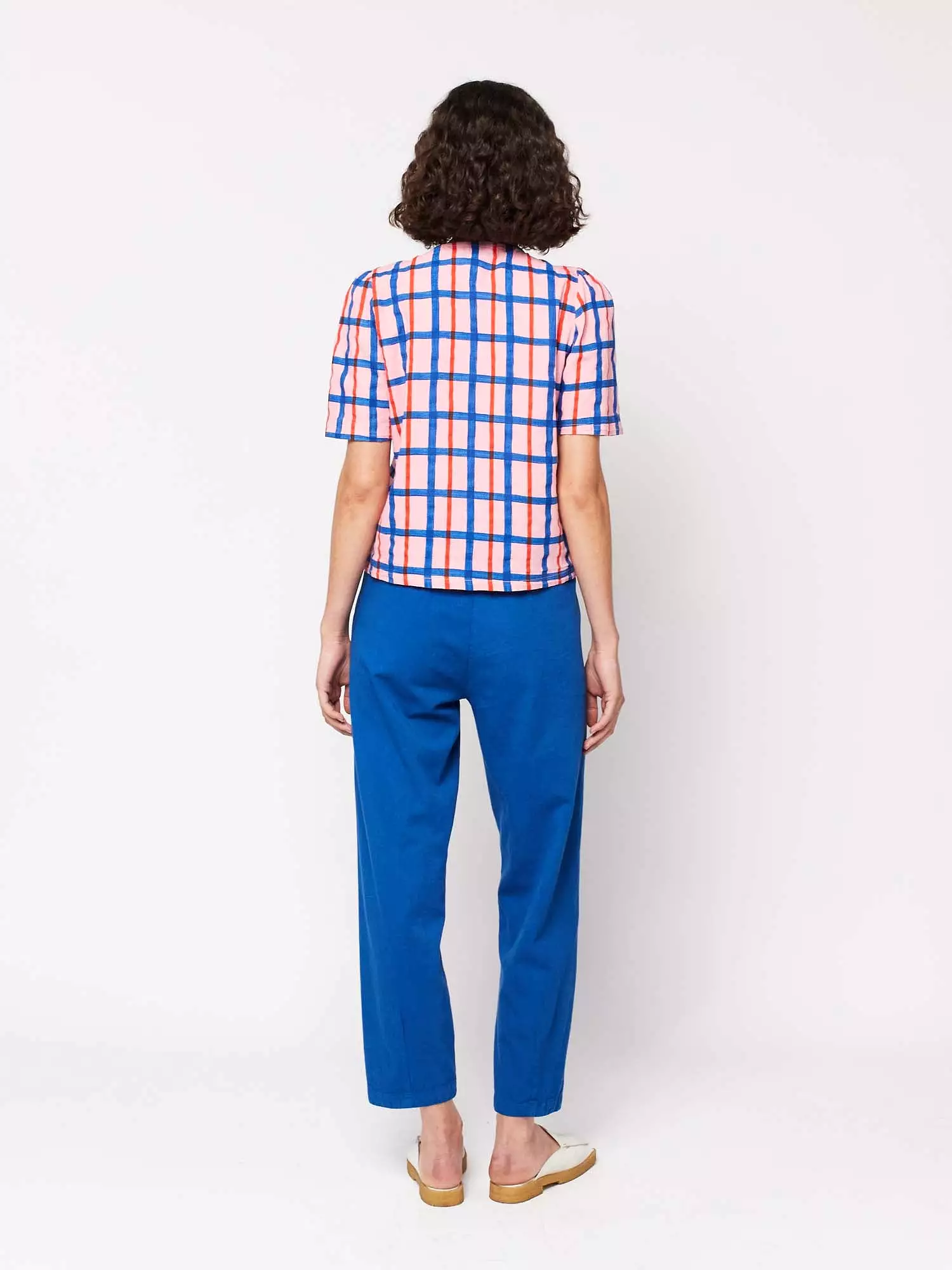 Multicoloured Check Print Puff Sleeve Buttoned Shirt