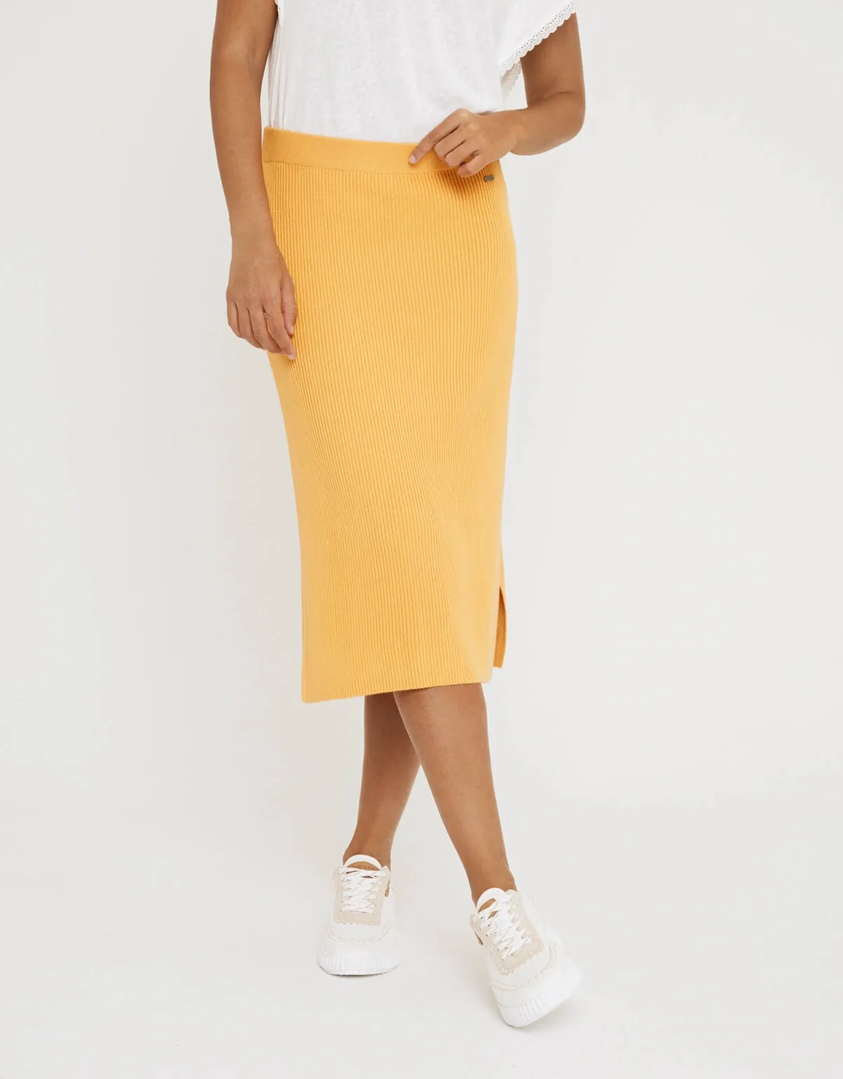 Mustard Button Midi Skirt - Erepit