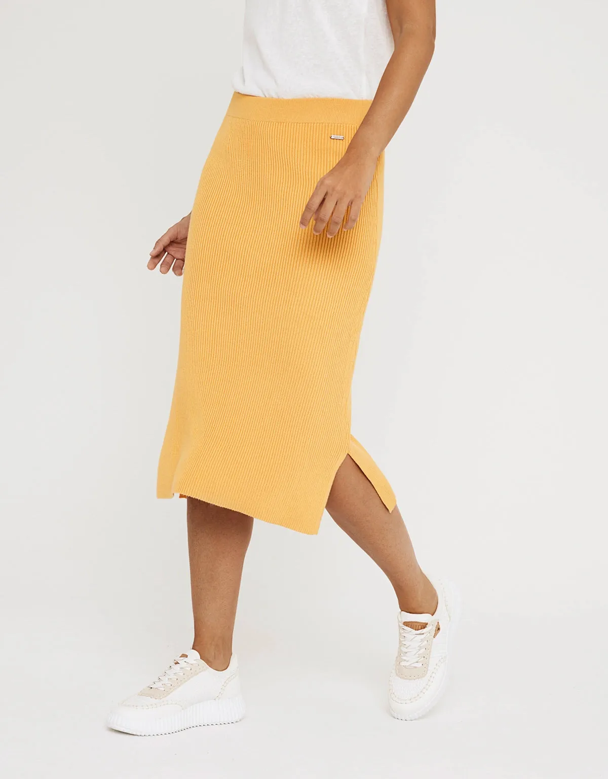 Mustard Button Midi Skirt - Erepit