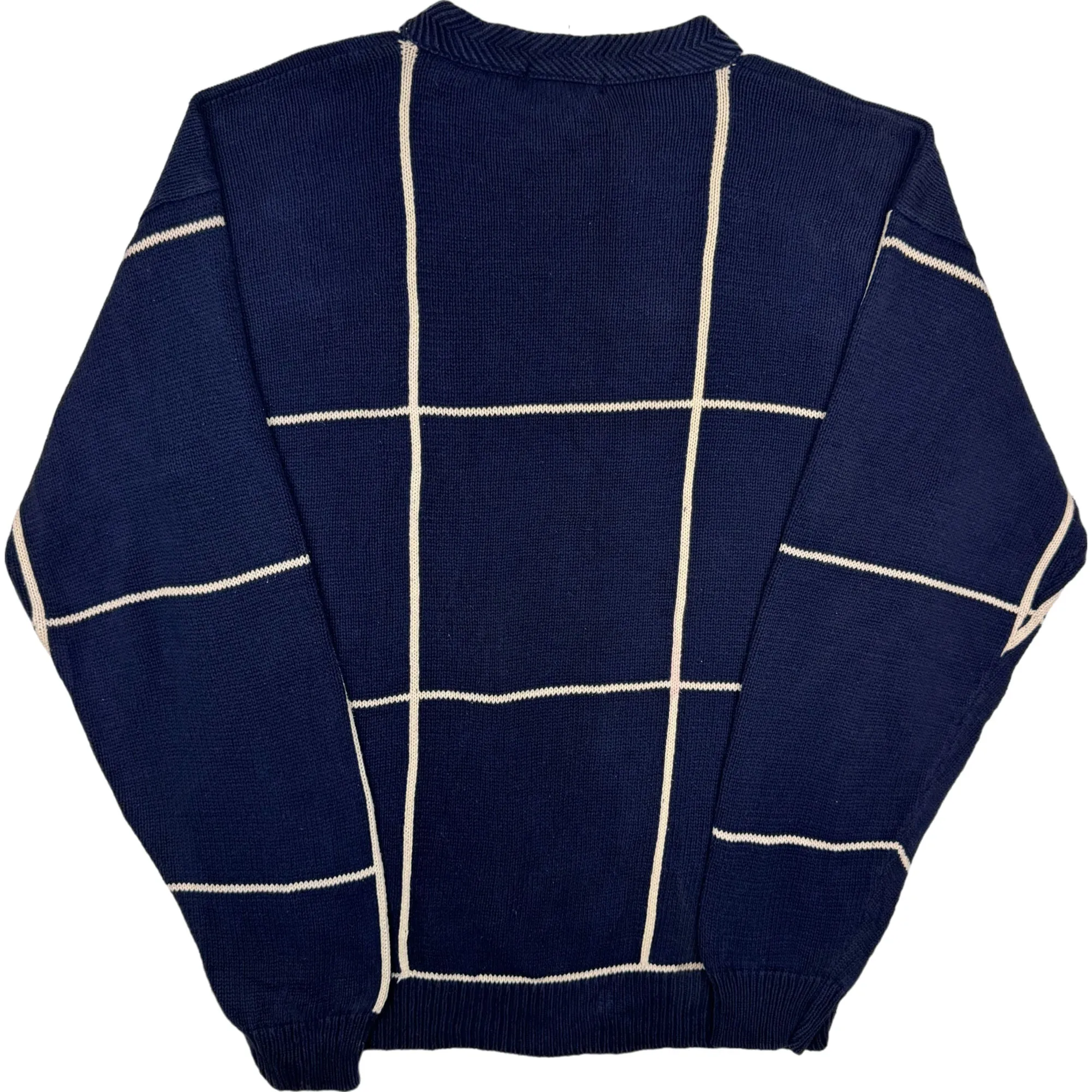 Nautica Checkered Heavyweight Knit Sweater Navy Blue