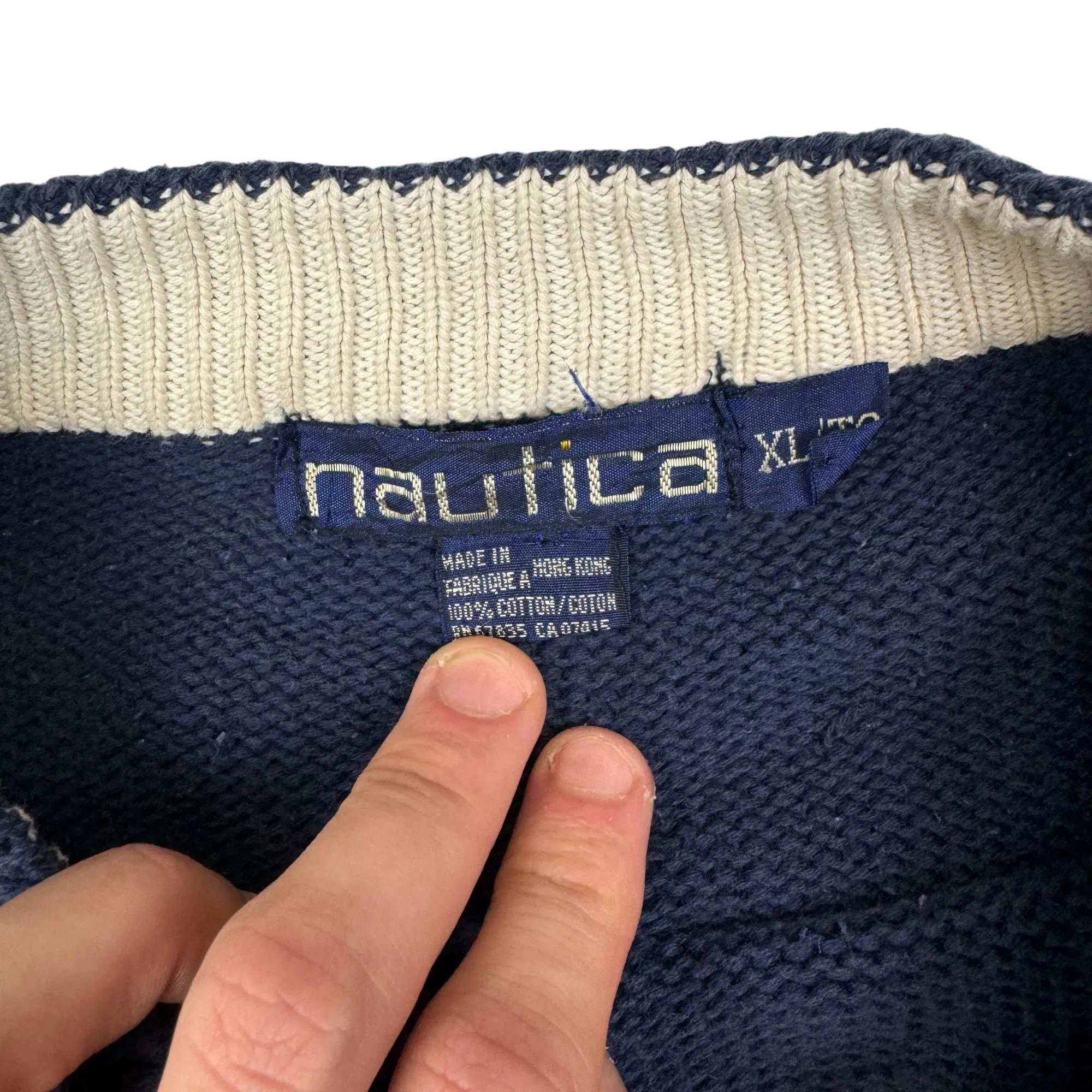 Nautica Checkered Heavyweight Knit Sweater Navy Blue