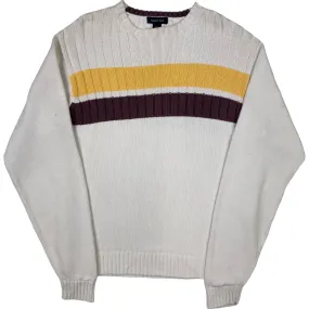 Nautica Striped Roundneck Knit Sweater White Yellow Brown