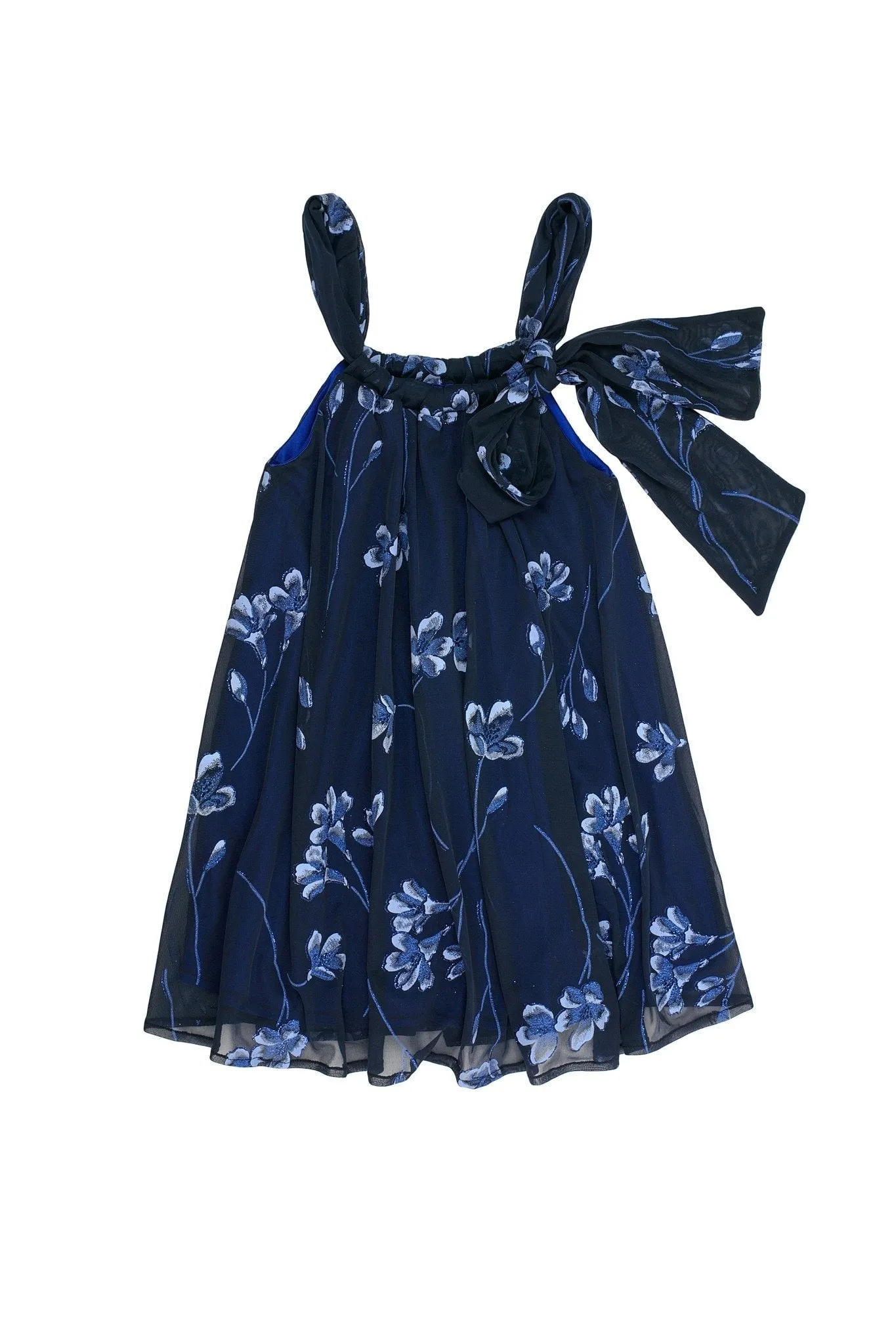 Navy Blue Floral Lace Halter Swing Trendy Party Mommy and Me Dress