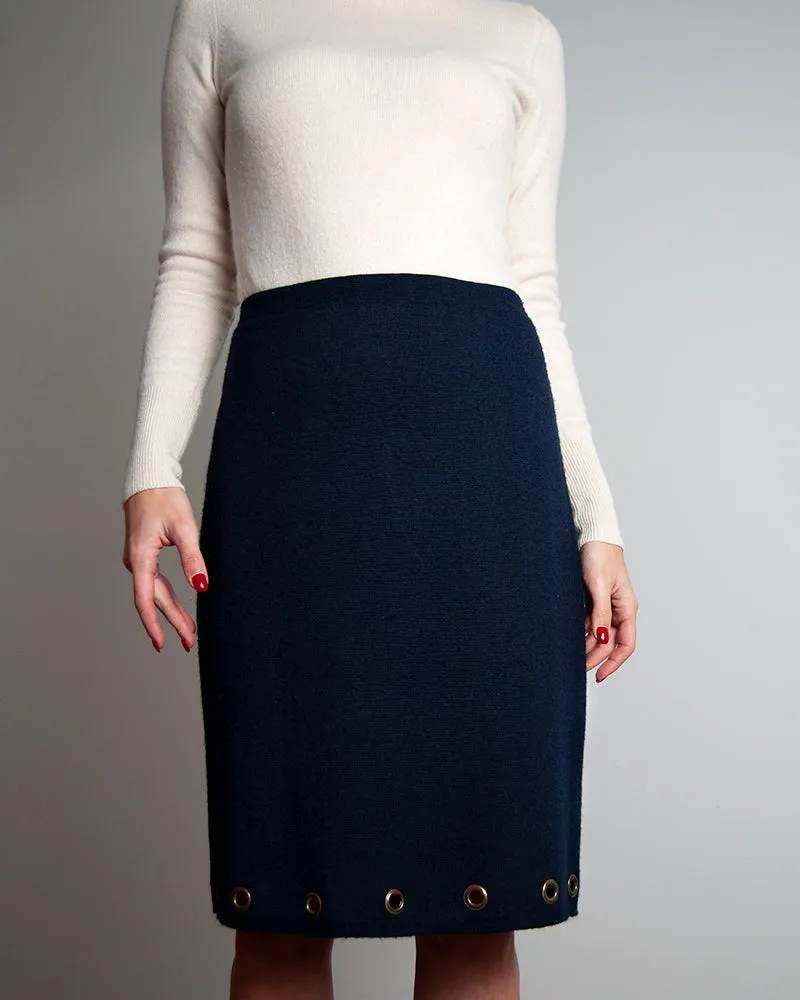 Navy knitted metallic eyelets skirt