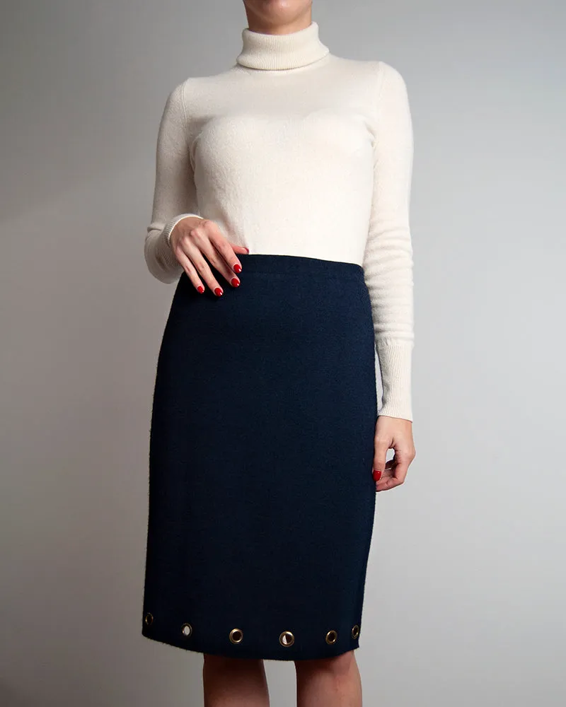 Navy knitted metallic eyelets skirt