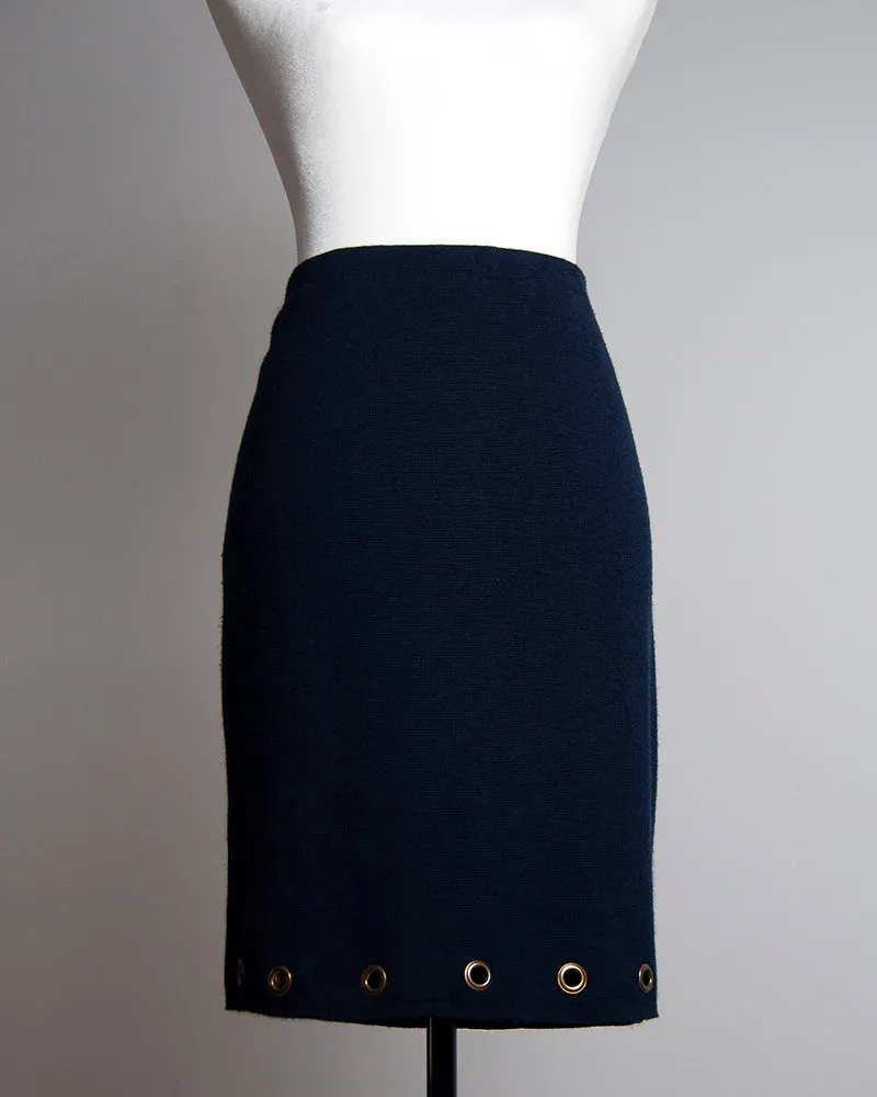 Navy knitted metallic eyelets skirt