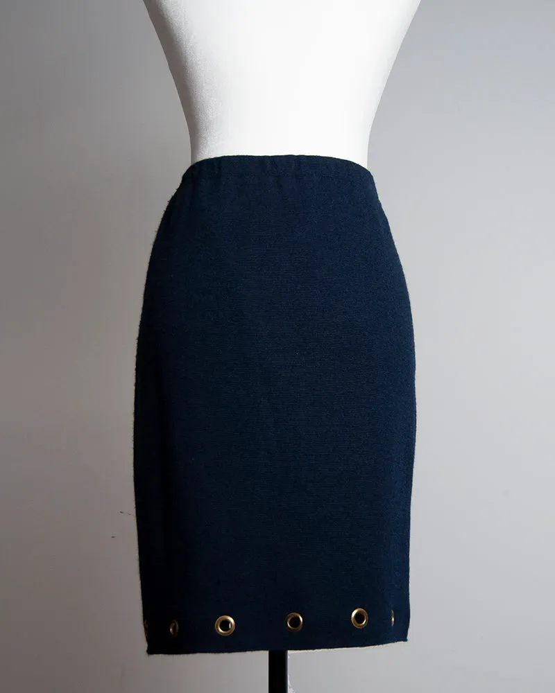 Navy knitted metallic eyelets skirt